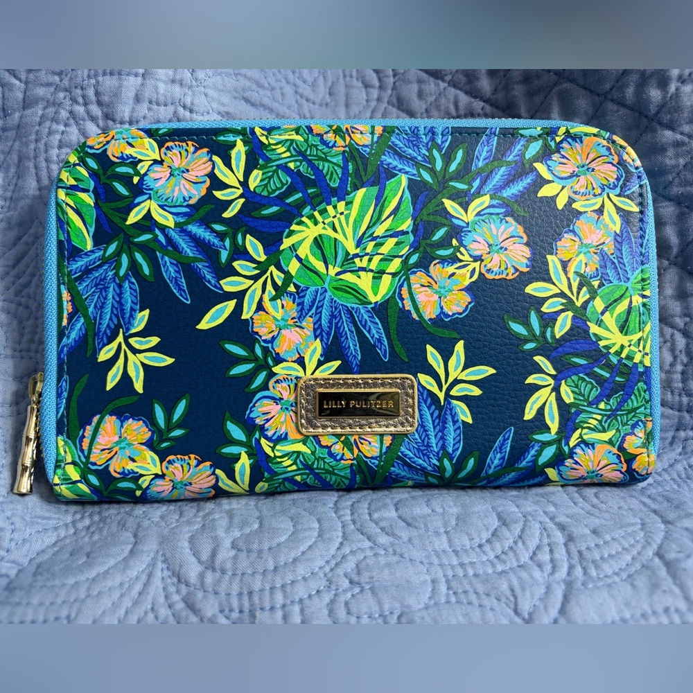 Lilly Pulitzer Vibrant Travel Wallet featuring navy floral print